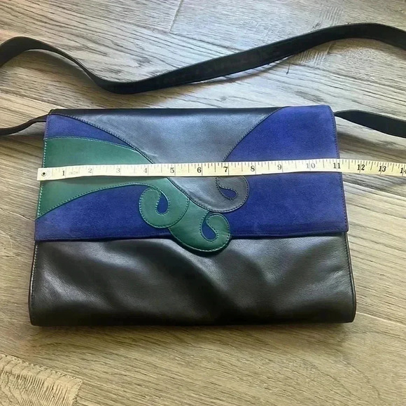 🔥NOUCHKA🔥 |  Vintage 1960’s black, blue and green leather patterned handbag - Picture 8 of 11